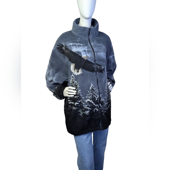 Kokopelli Jackets & Blazers - Vintage Bald Eagle Scenic Fleece Zip Jacket XXL Oversized Forest Cabin Cozy